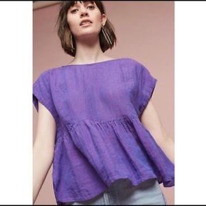 Anthropologie Purple Linen Swing Top